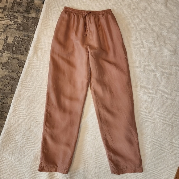 100% silk blush pink pants lined size small stretch waist - Picture 2 of 16